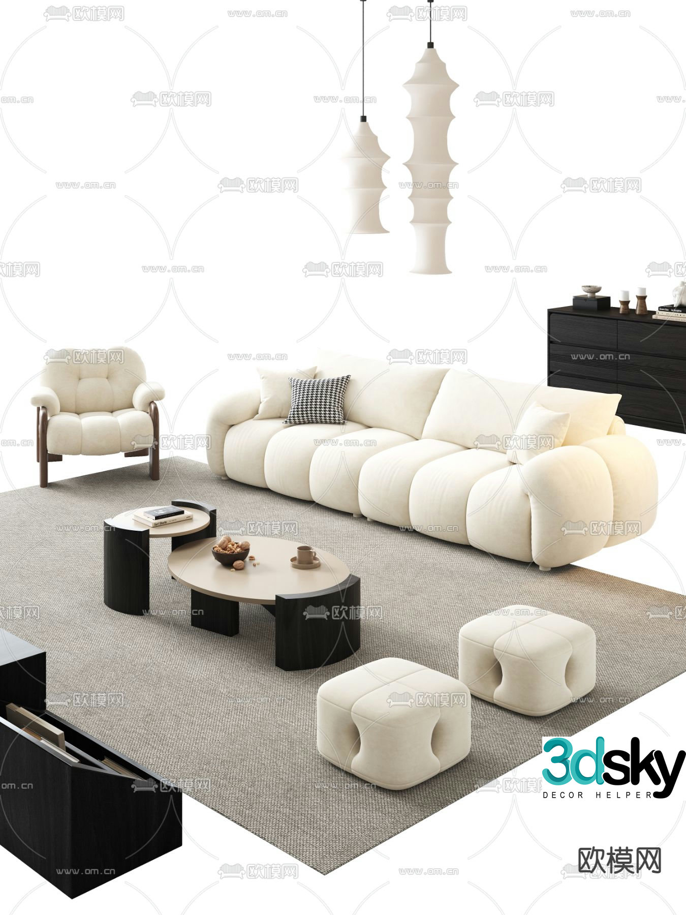 Cream style sofa combination multi-person sofa 3D model