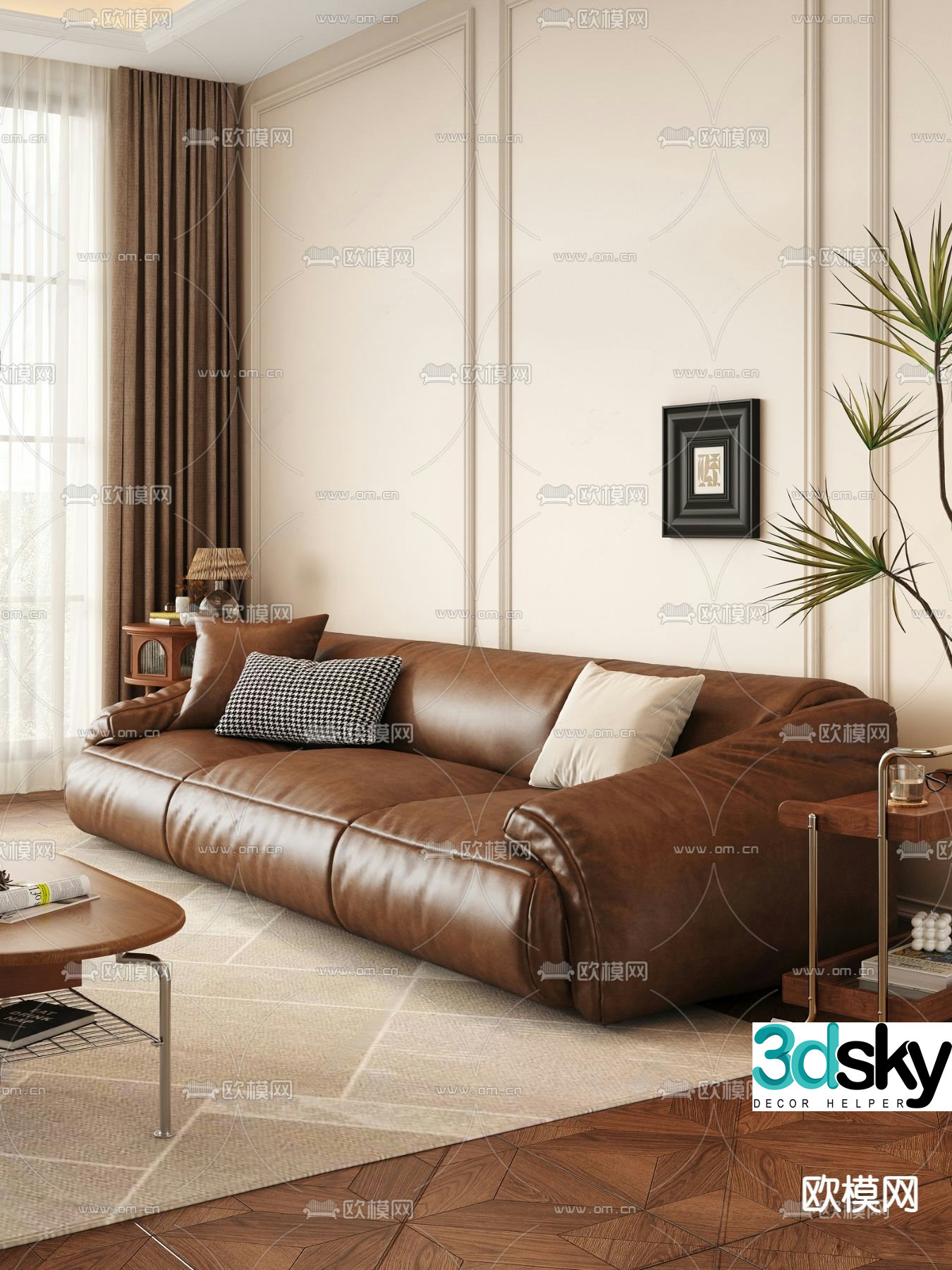Leather sofa multi-person sofa 3d model
