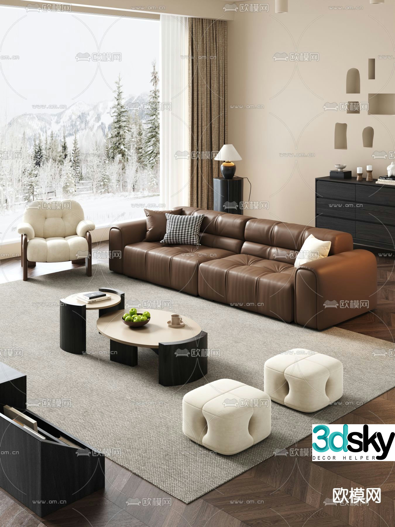 Modern modular sofa leather sofa 3d model