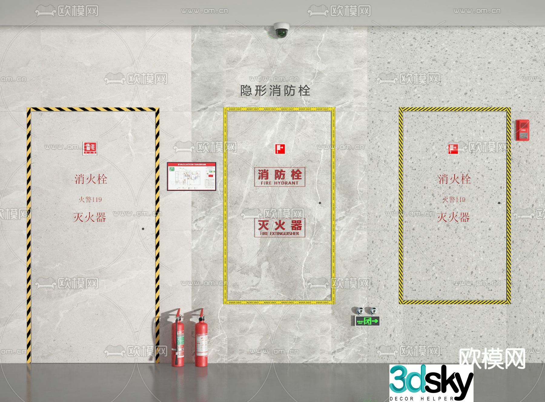 Fire extinguisher invisible fire hydrant 3d model