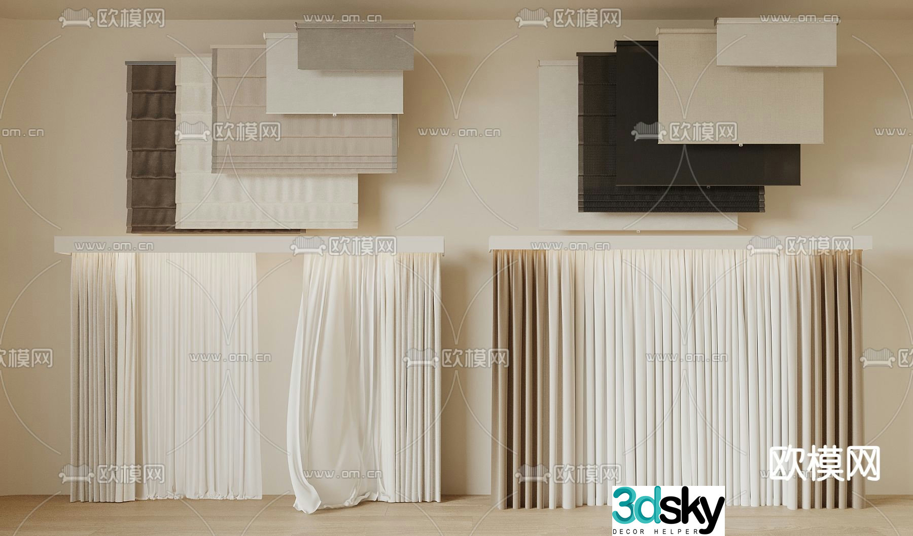 Plain curtains Venetian blinds Dream curtains 3D model