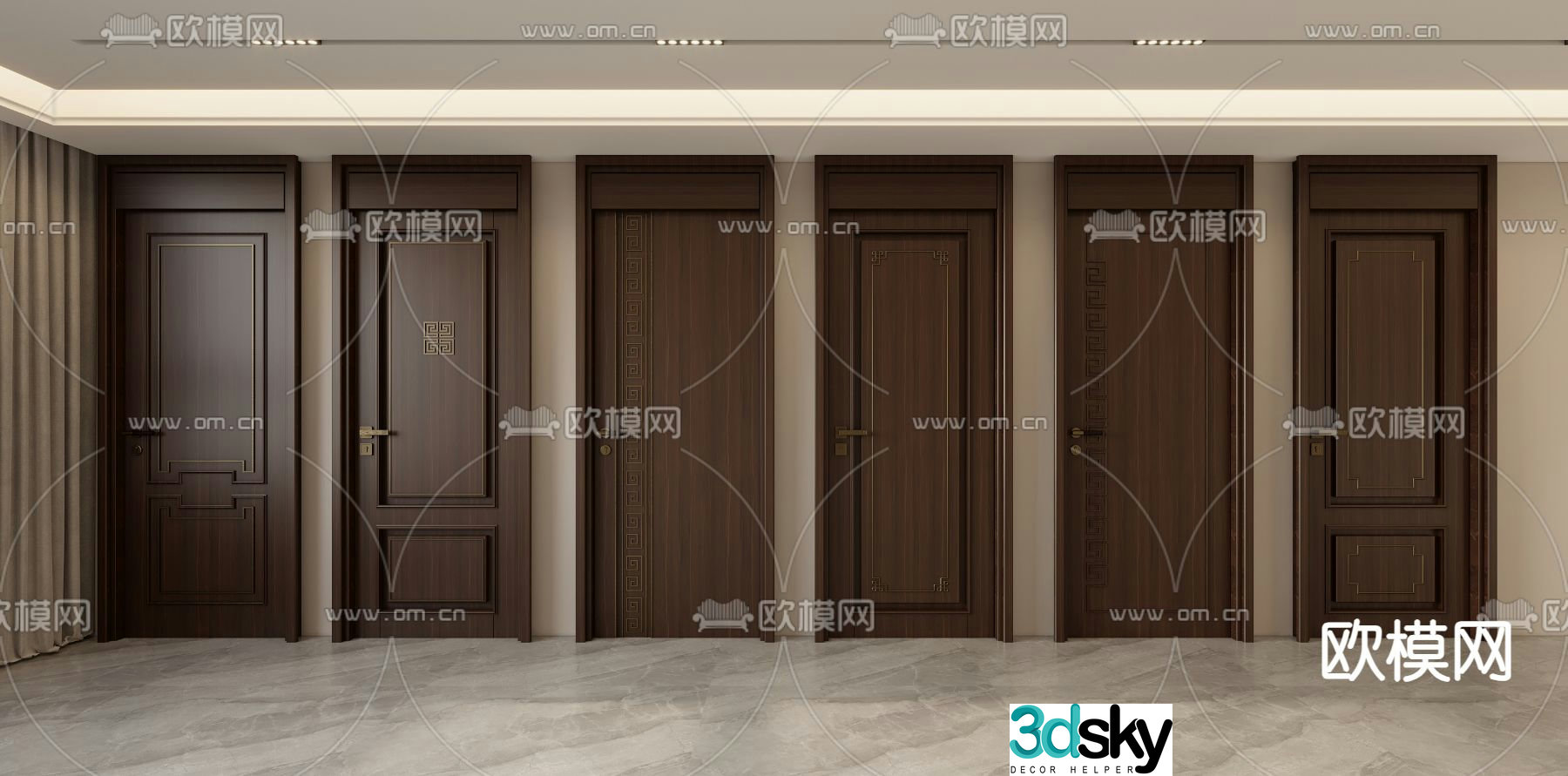New Chinese style room door through-ceiling door flat door 3D model
