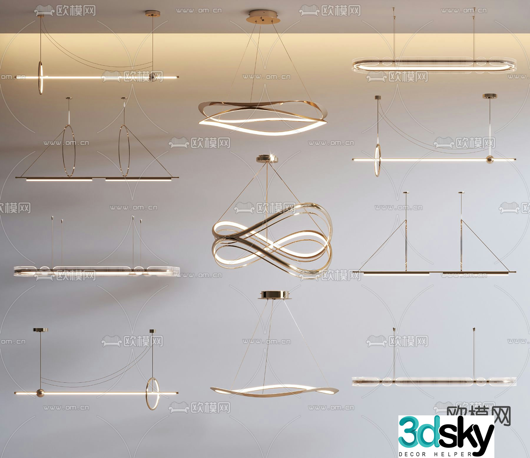 Art chandelier long chandelier 3d model