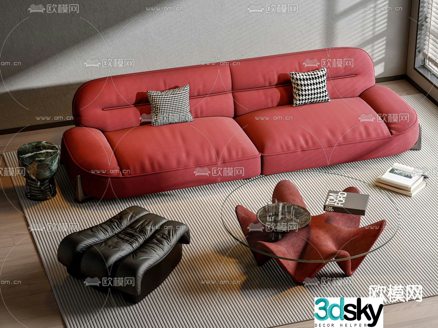 Sofa coffee table combination multi-person sofa 3D model