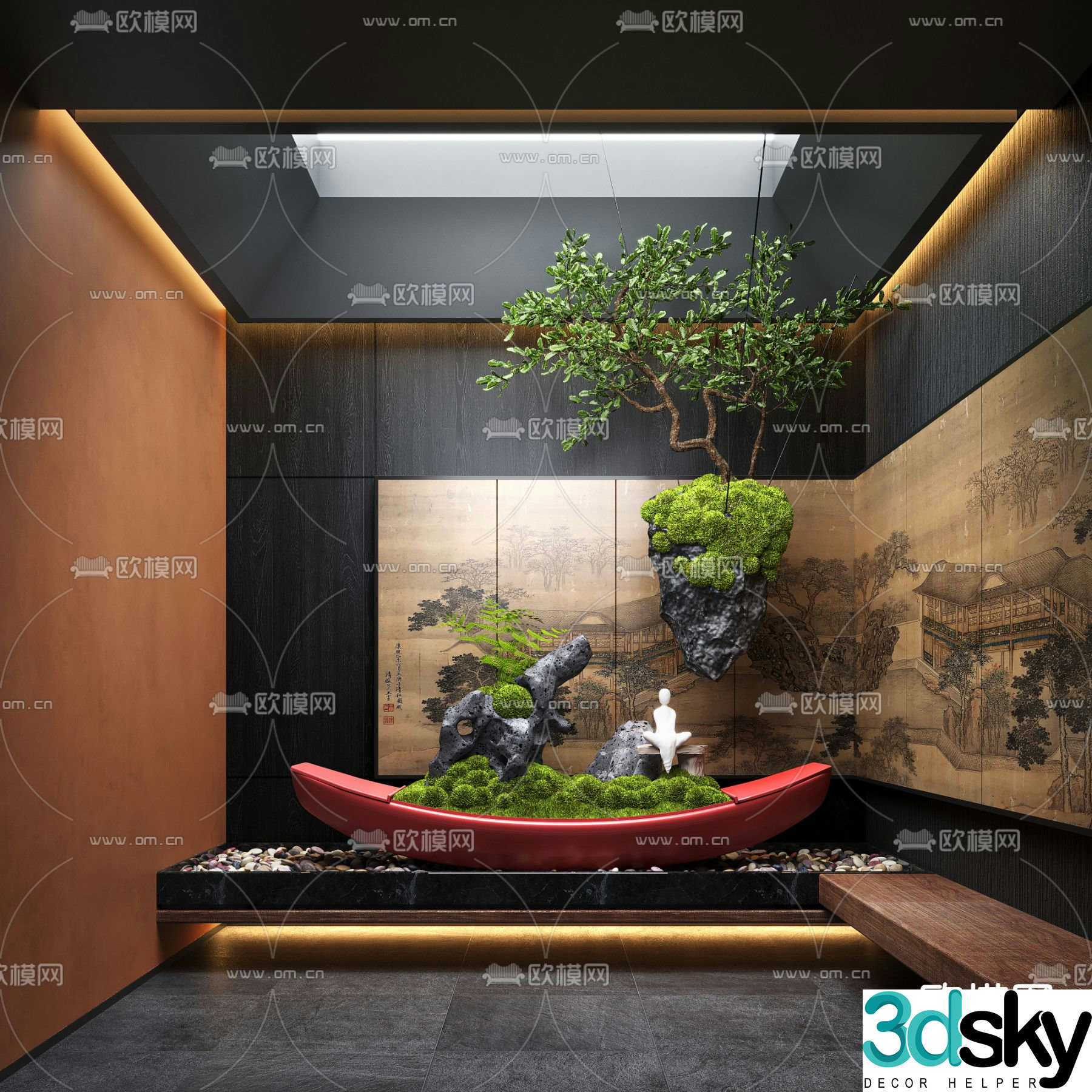 New Chinese style indoor landscaping landscape sketch 3D model