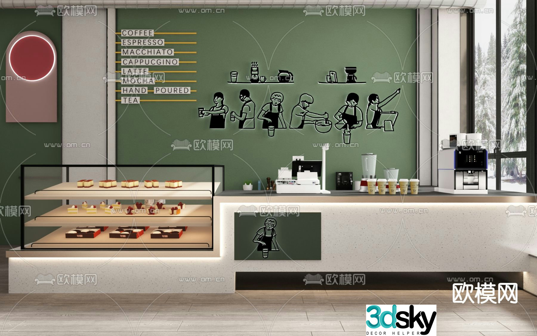 Milk tea shop front desk cashier 3d model
