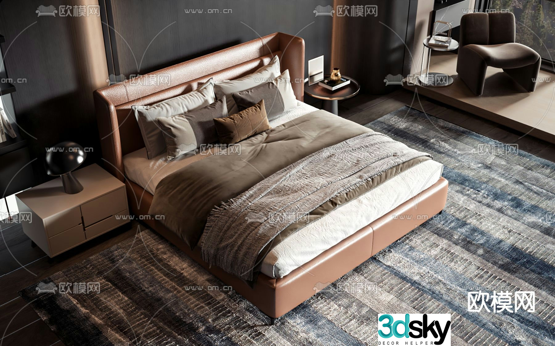 Double bed commercial bed 3d model