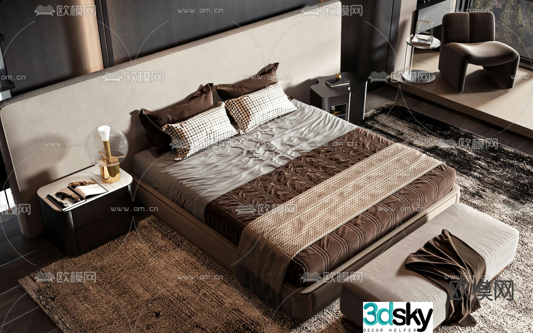 Double bed commercial bed 3d model