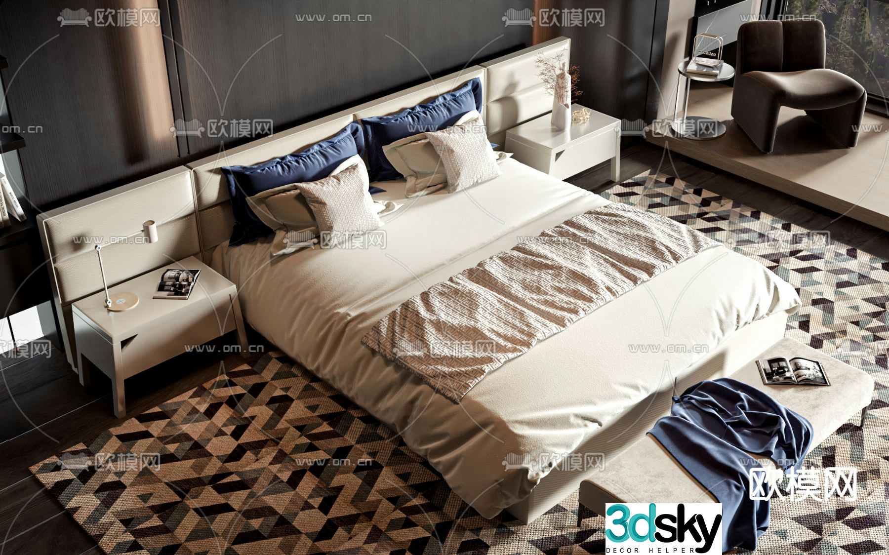 Double bed commercial bed 3d model