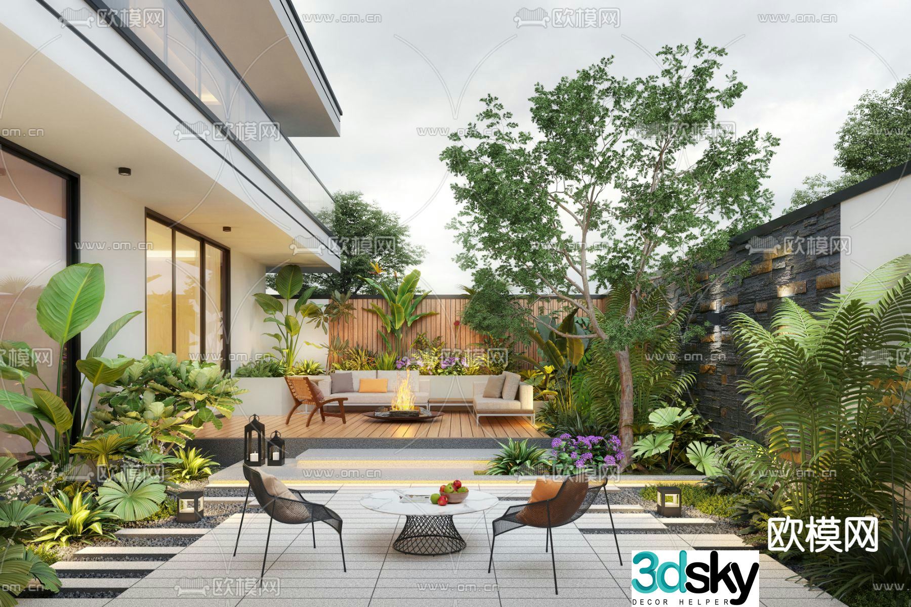 Courtyard landscape landscape plants villa courtyard 3d model