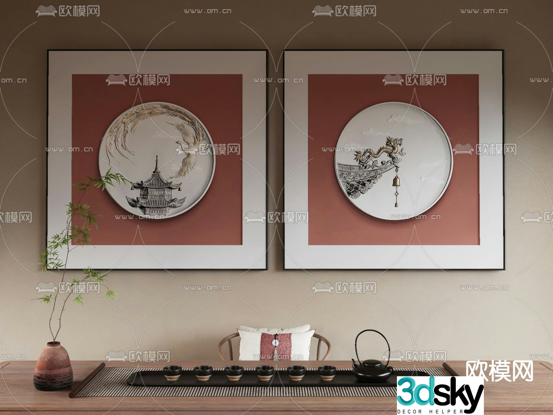 New Chinese style hanging paintings decorative paintings 3D model