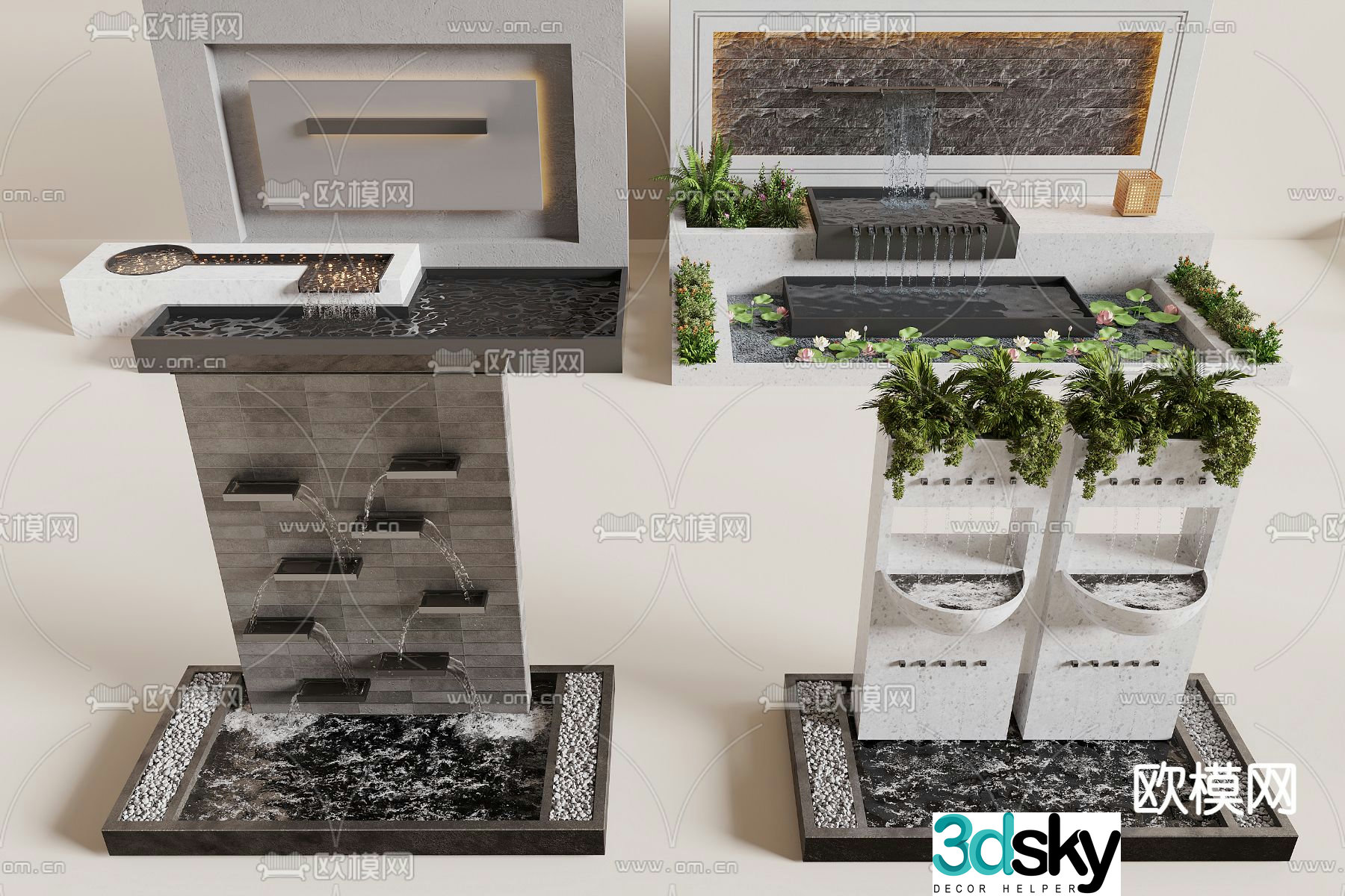 New Chinese style water feature wall waterfall pool 3D model