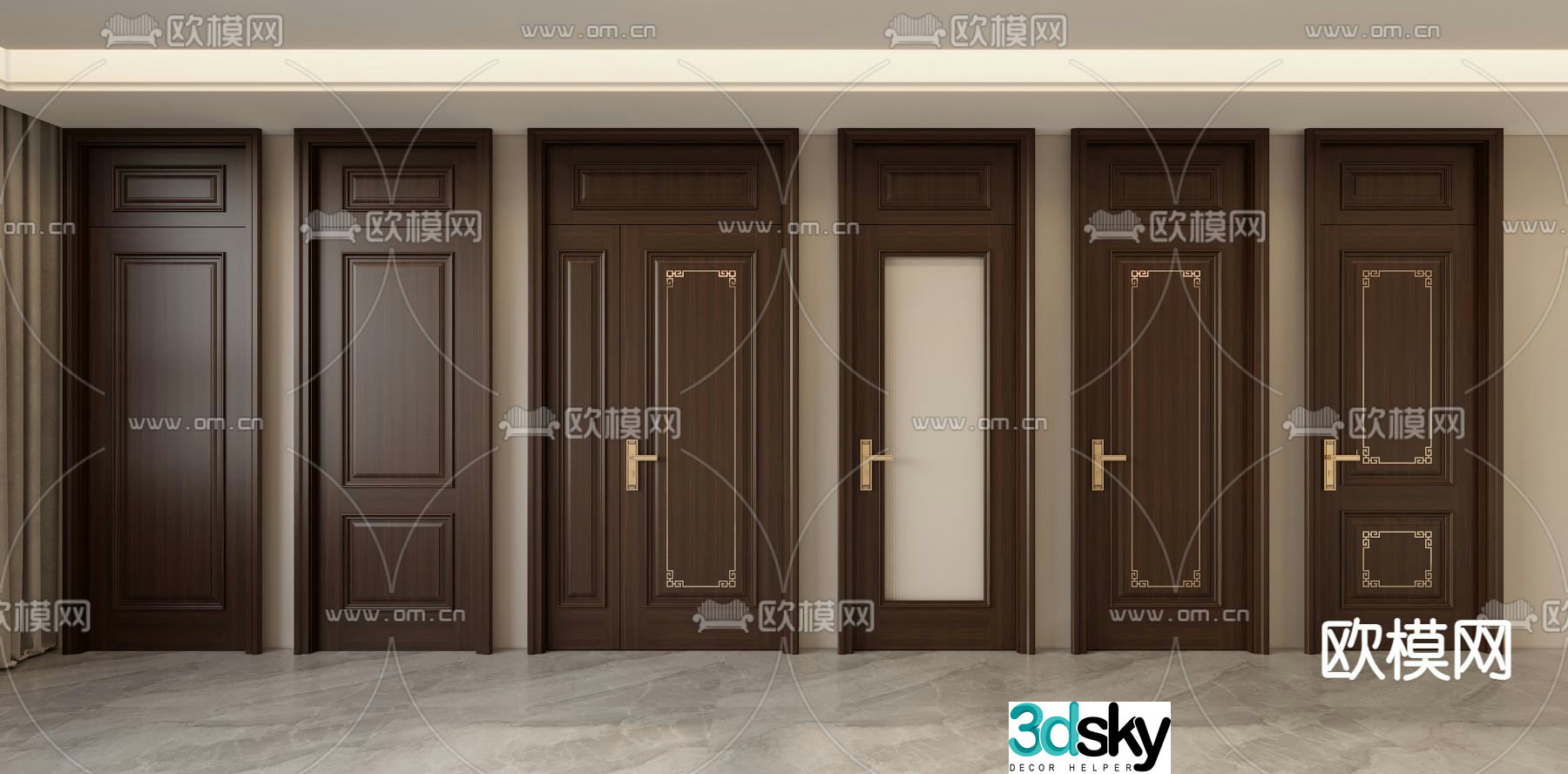 New Chinese style open door entrance door single door 3D model