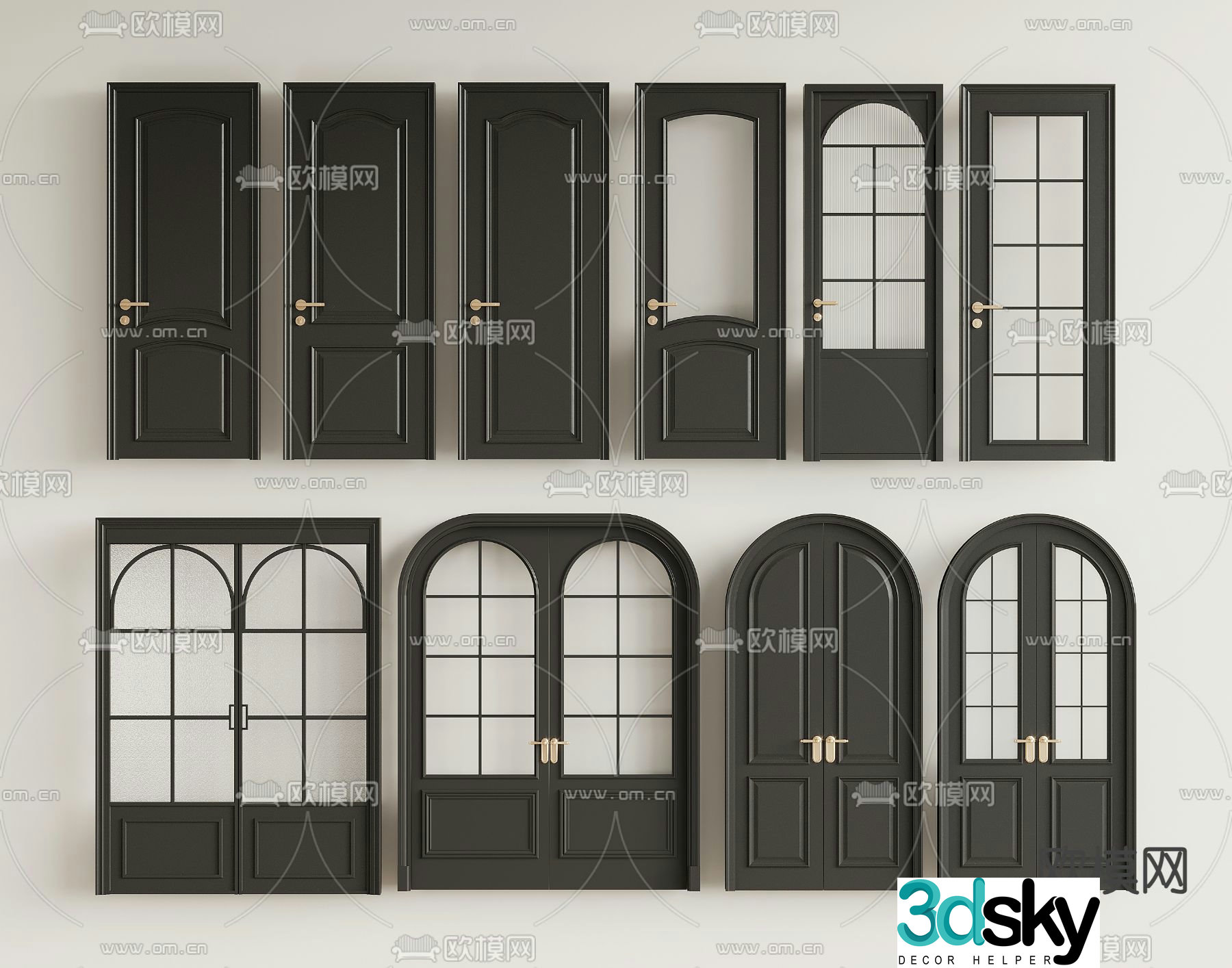French door kitchen and bathroom double door 3D model