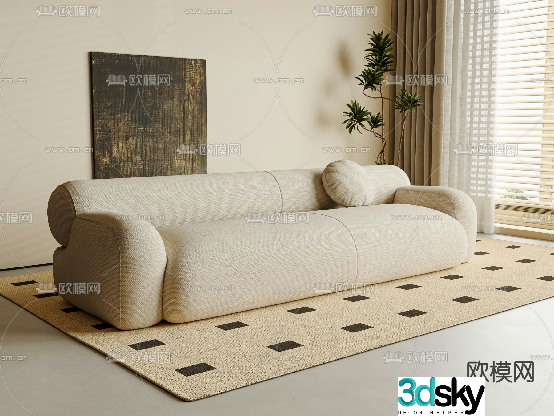 Wabi-sabi style leisure sofa multi-person sofa 3D model
