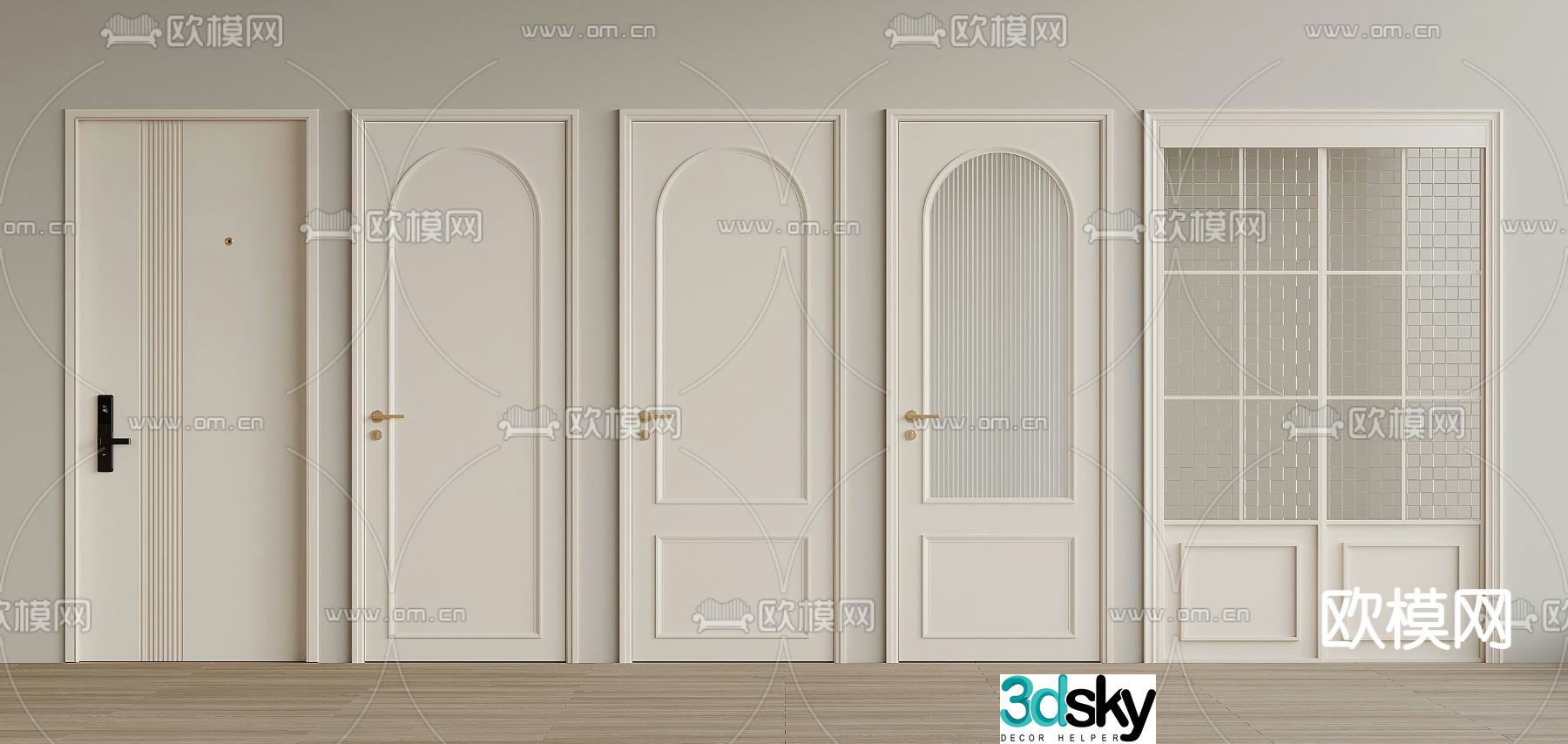 Cream style room door swing door bedroom door 3d model