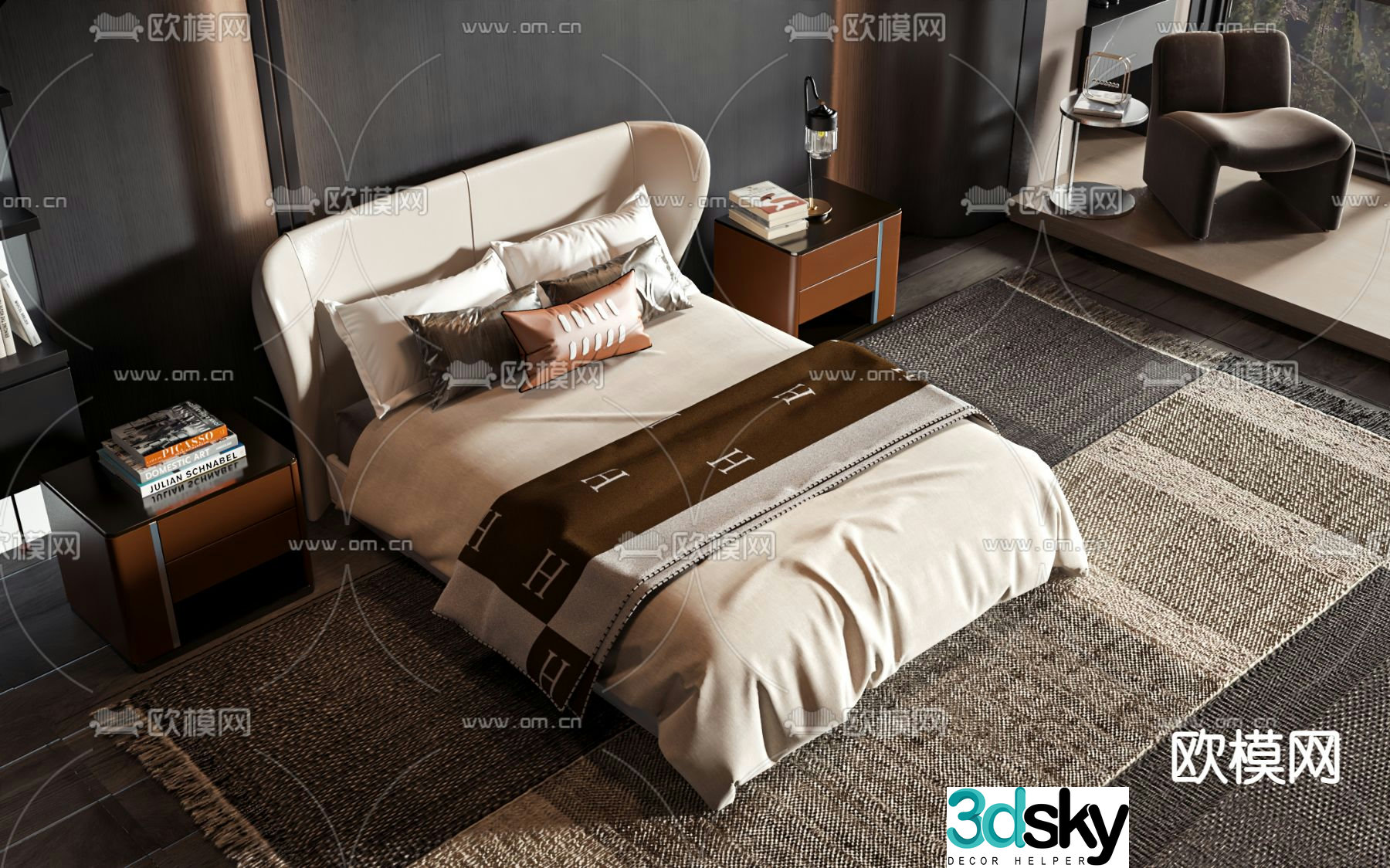 Double bed commercial bed 3d model