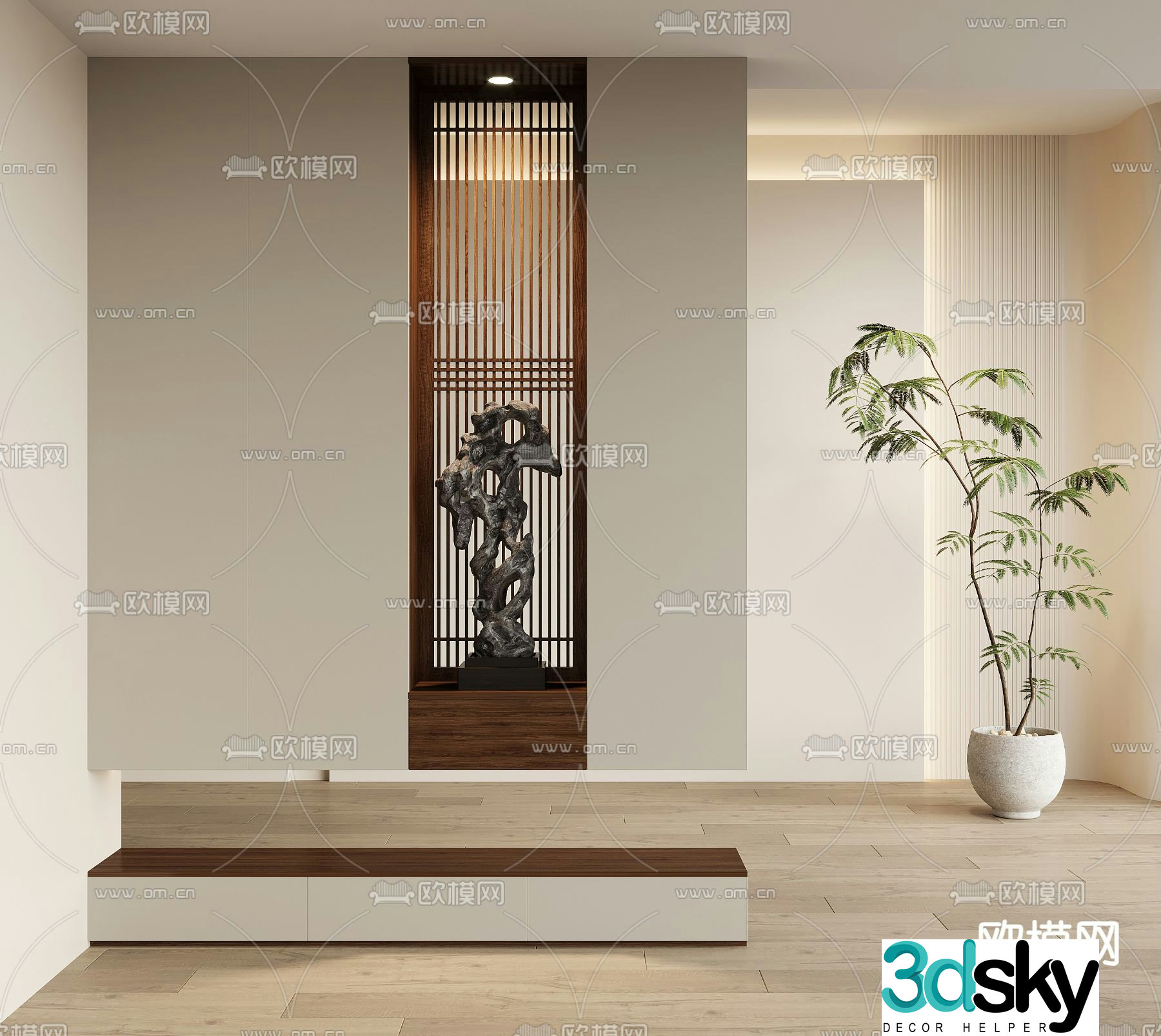 New Chinese style entrance partition 3D model