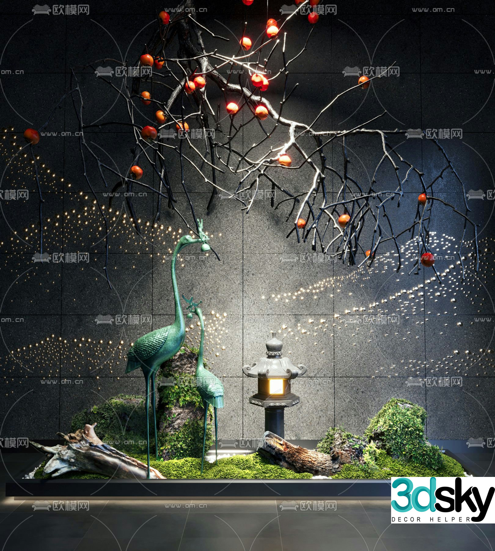 Indoor landscape fruit tree landscaping hanging persimmon tree 3d model