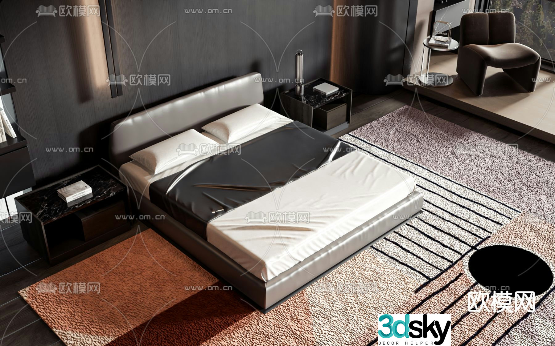 Leather double bed 3d model