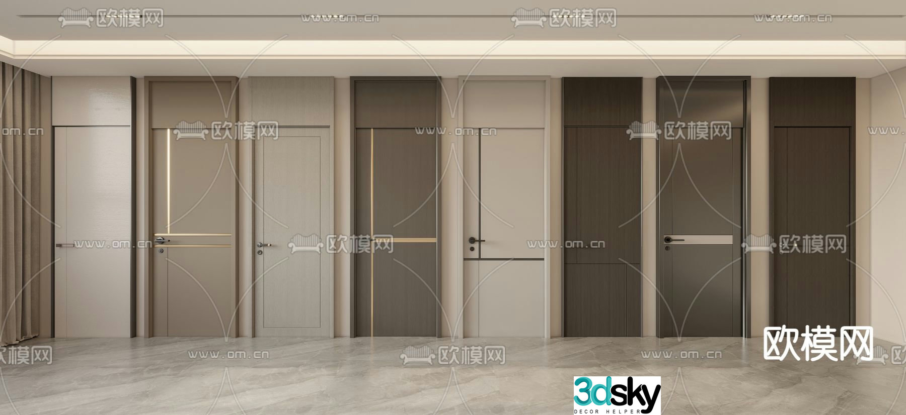 Open ceiling door Single open door Bedroom door 3D model