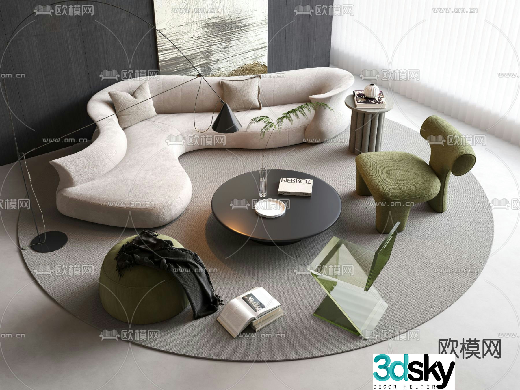 Curved sofa sofa combination 3d model