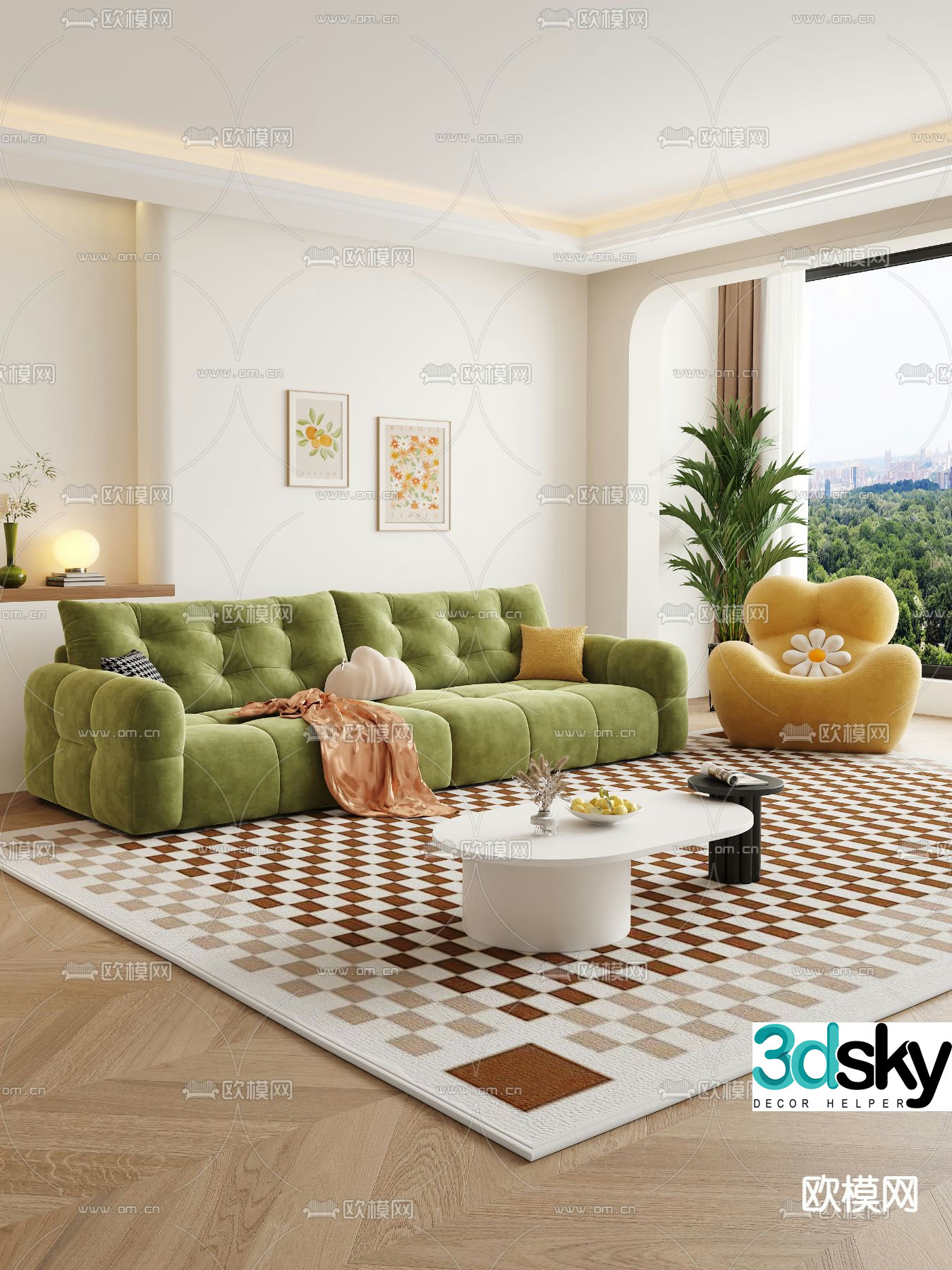 Cream style sofa double sofa 3d model