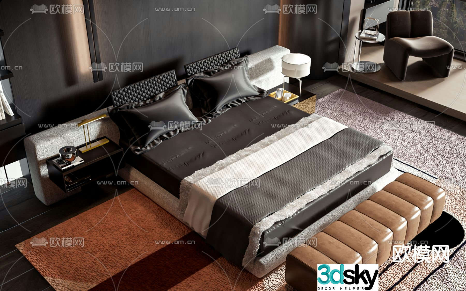 Double bed commercial bed 3d model