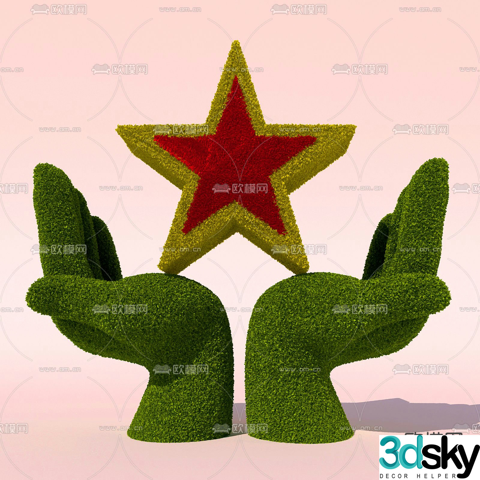 Modeling shrubs trimming shrubs holding red stars 3D model