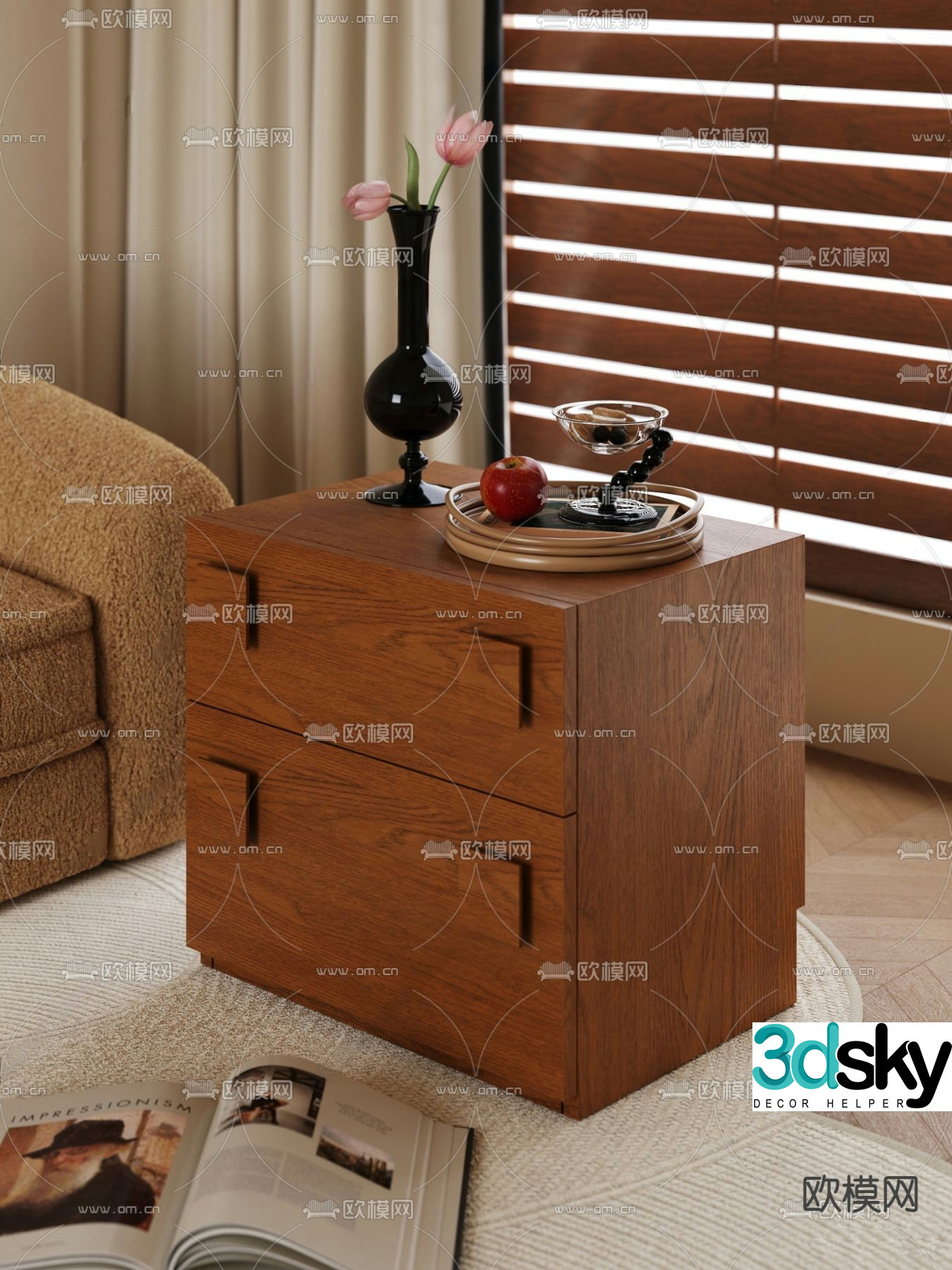Medieval style bedside table 3d model