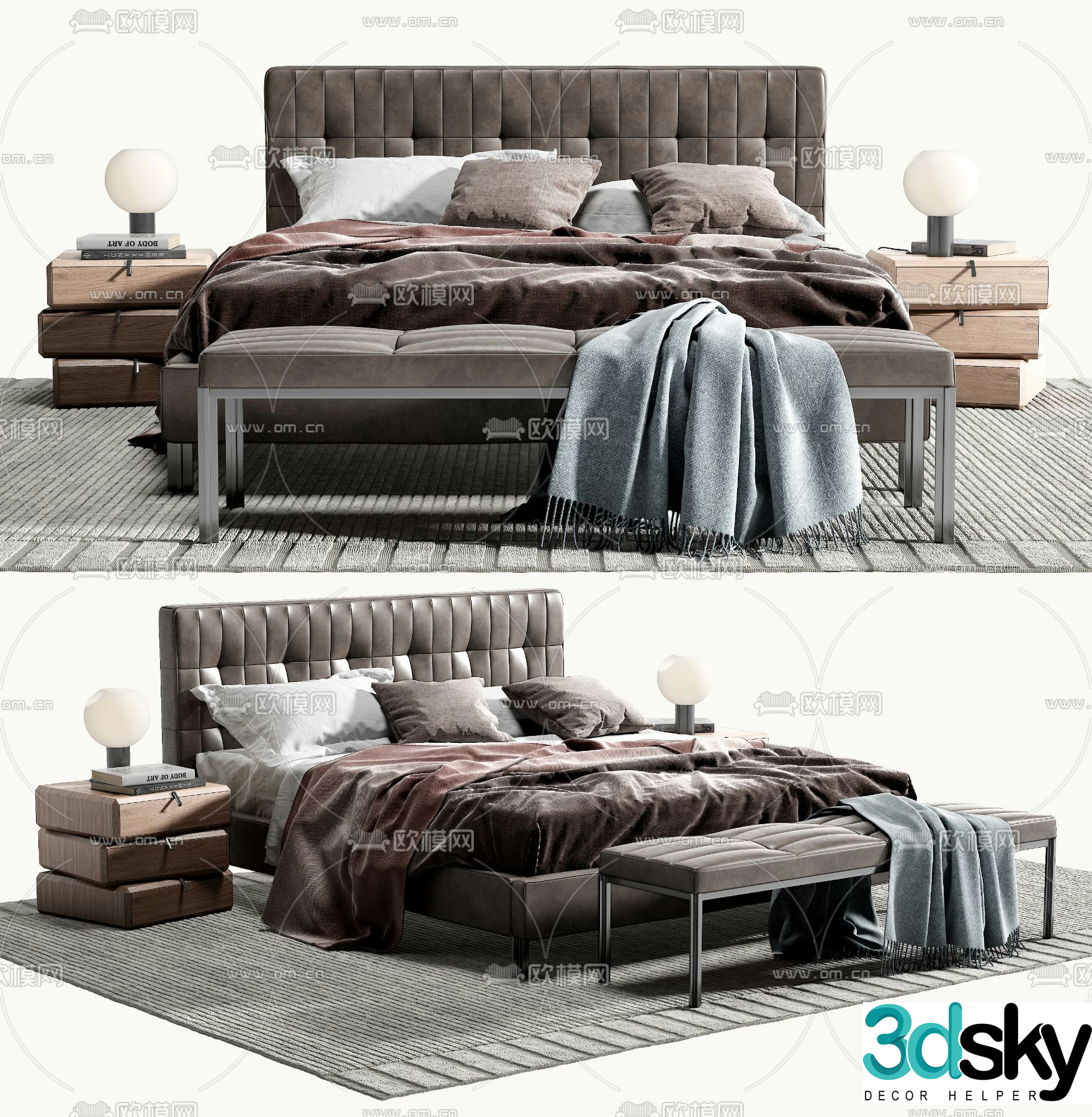 Modern double bed 3d model