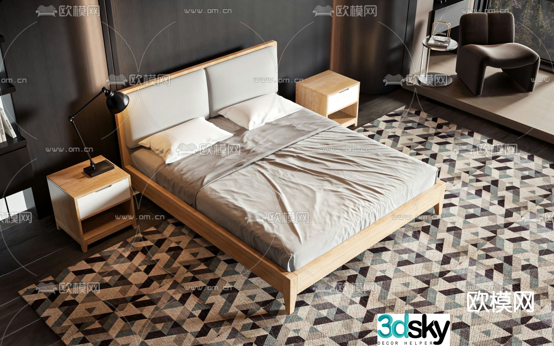 Double bed commercial bed 3d model