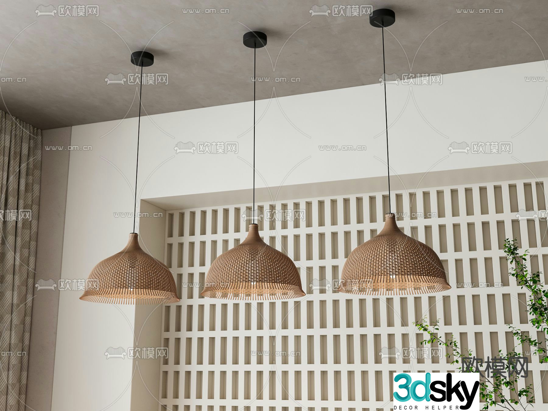 Nordic chandelier rattan chandelier 3d model