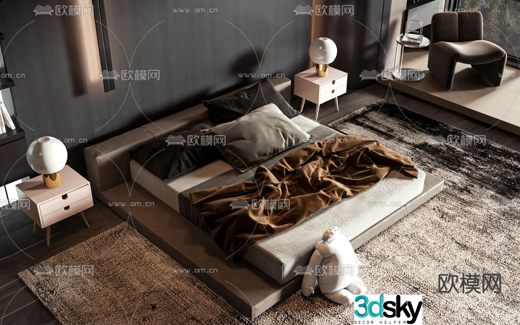 Double bed commercial bed 3d model