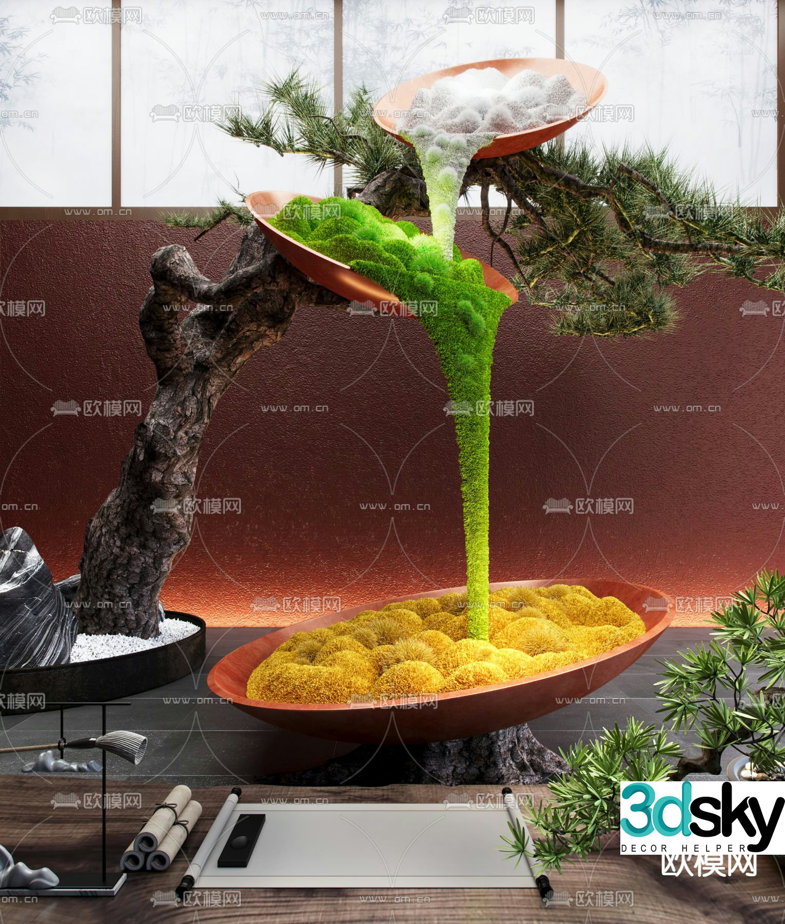 Indoor landscaping moss landscaping modeling tree 3d model