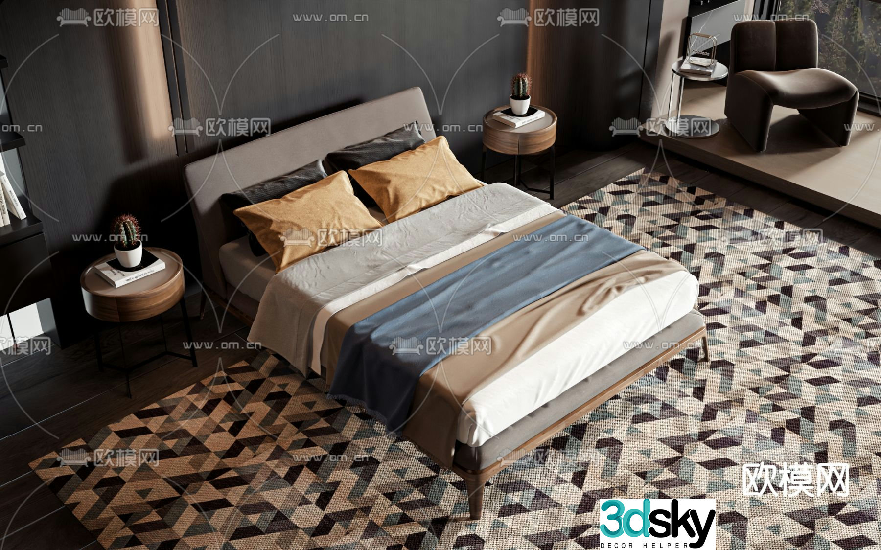 Double bed commercial bed 3d model