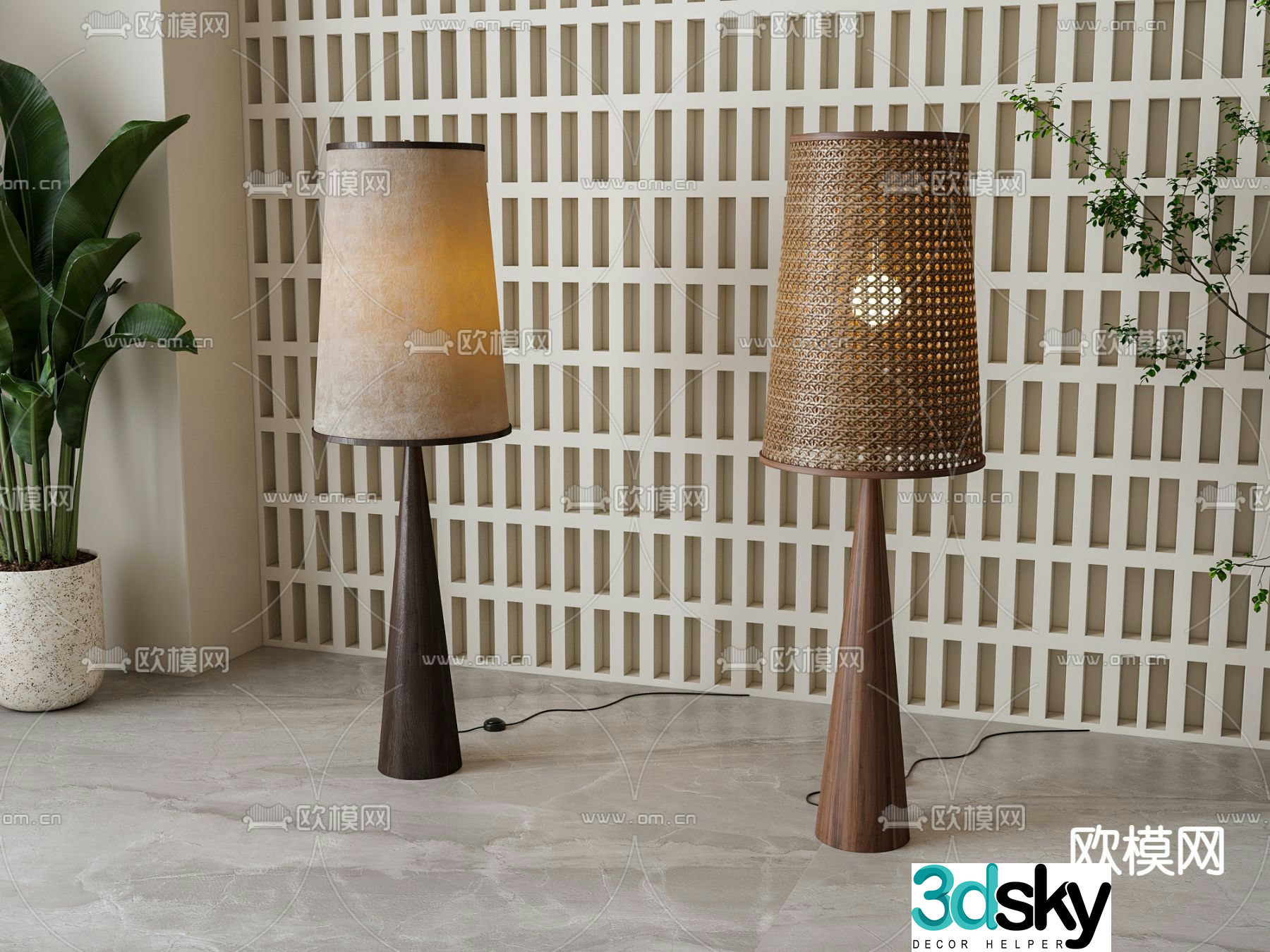 Medieval style floor lamp rattan floor lamp 3d model