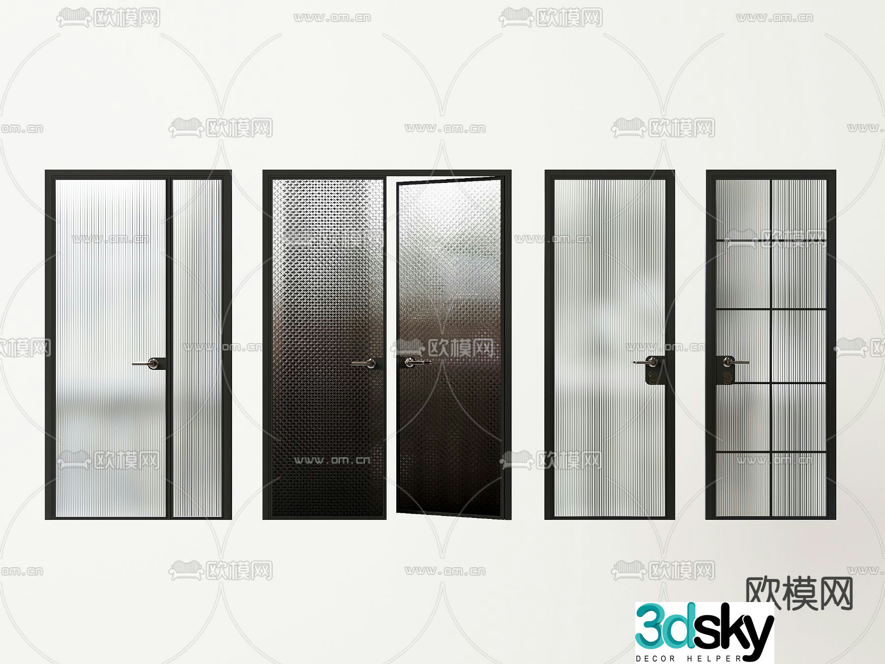Kitchen door Bathroom door Glass double-open door 3D model