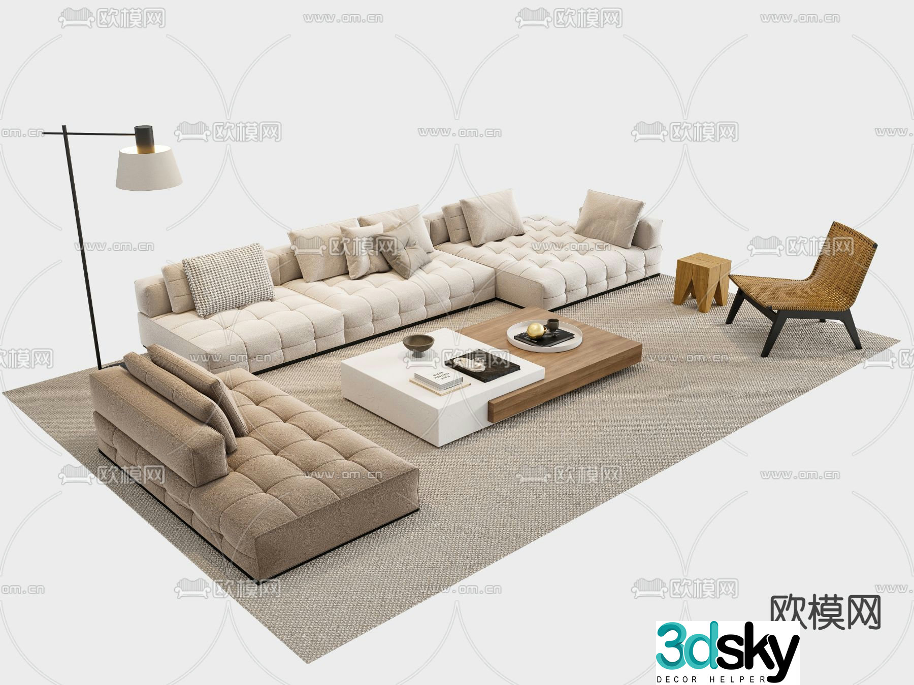 Sofa coffee table combination corner sofa 3d model