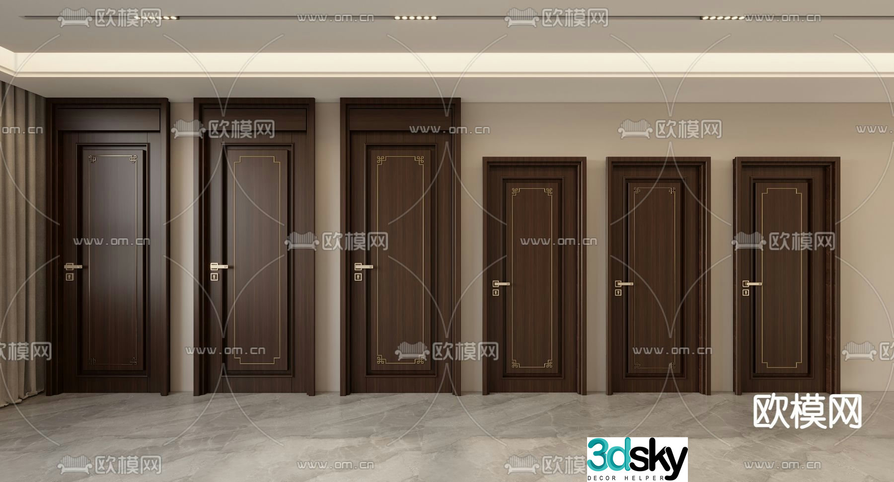 New Chinese style door swing door bedroom door 3d model