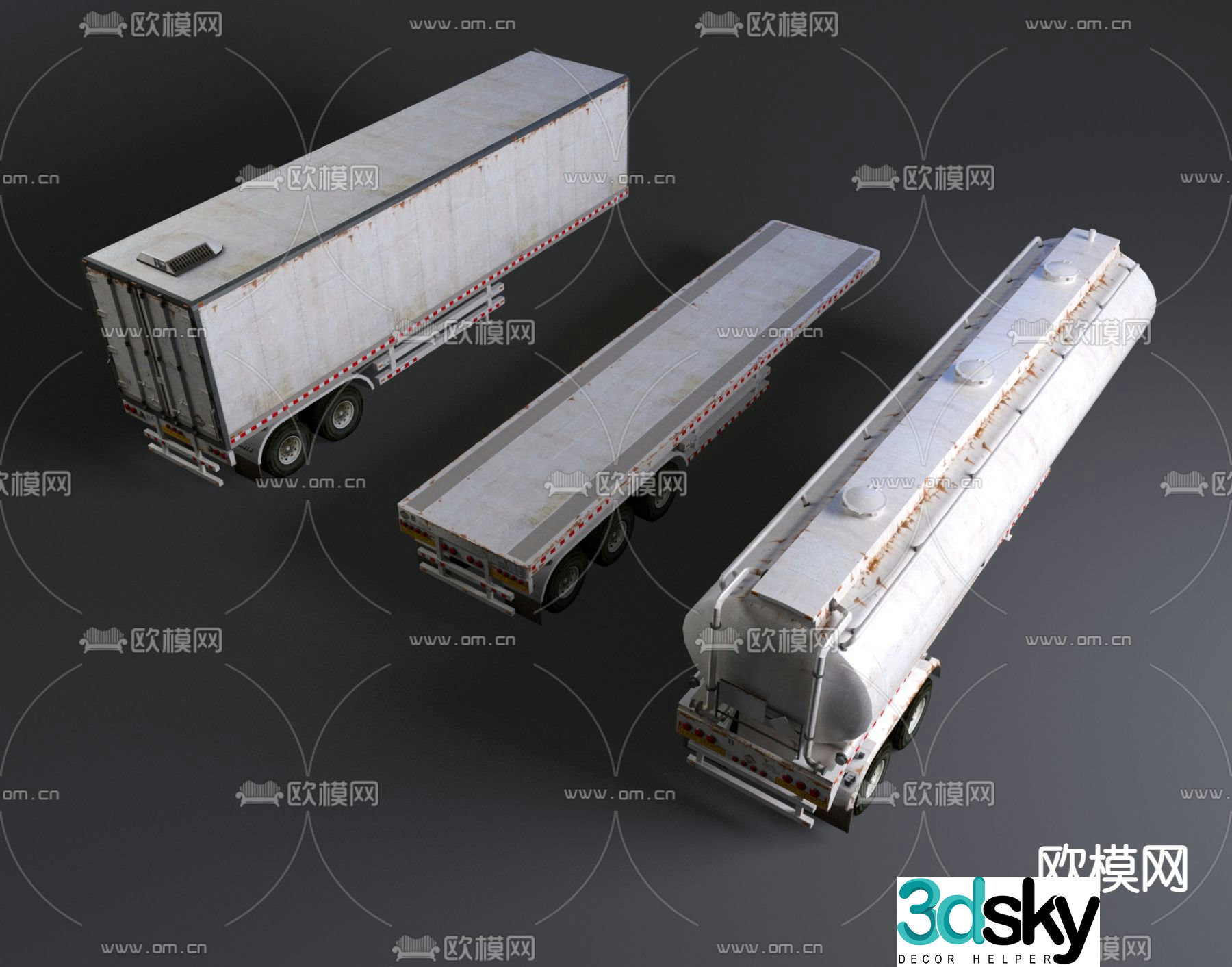 Industrial style flatbed trailer 3d model