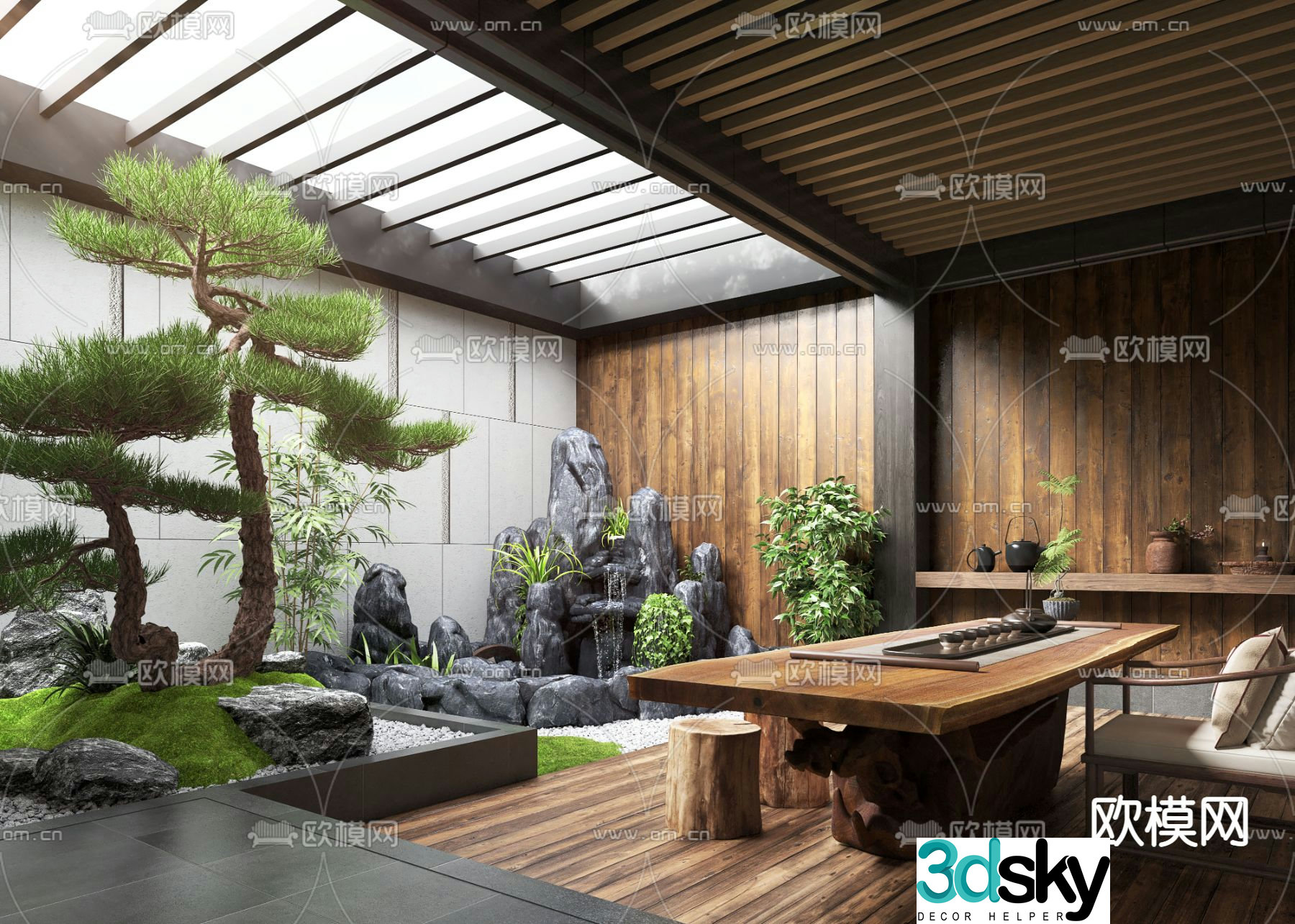 New Chinese style Zen patio courtyard landscape 3D model