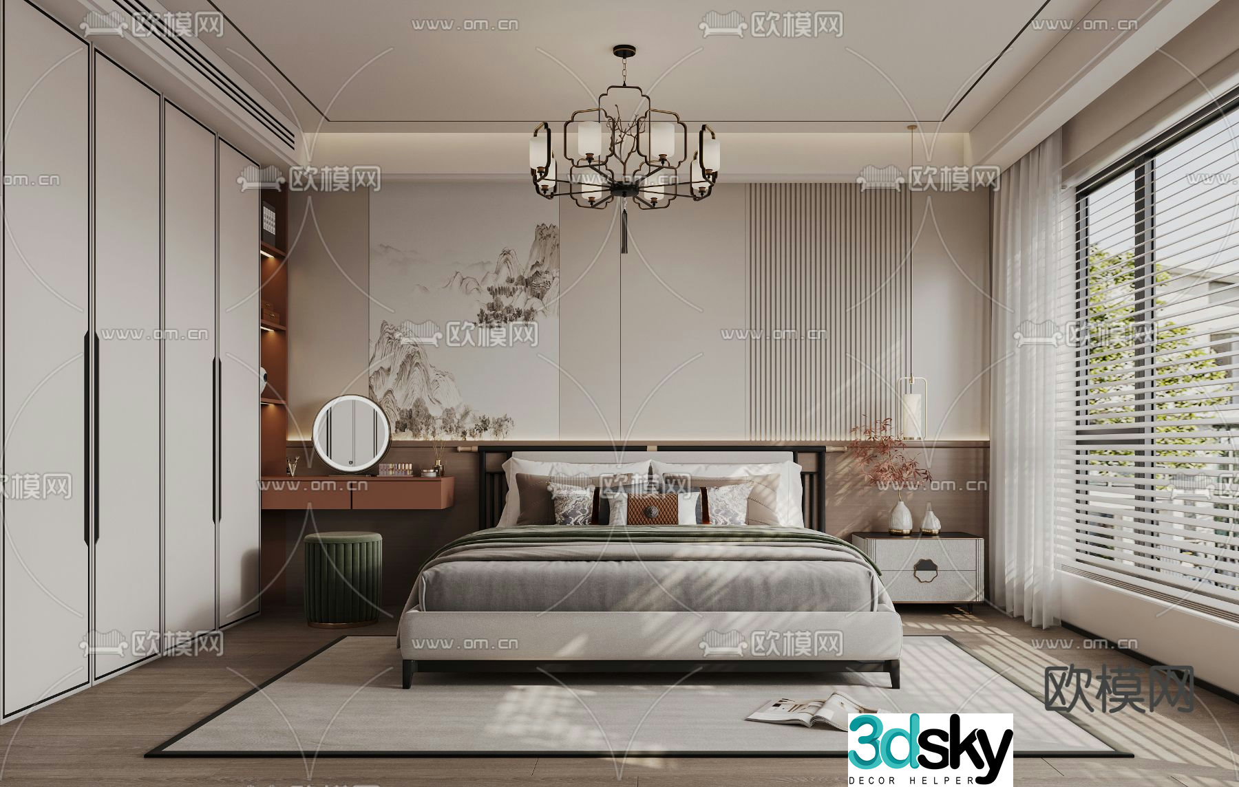 New Chinese style bedroom master room 3d model