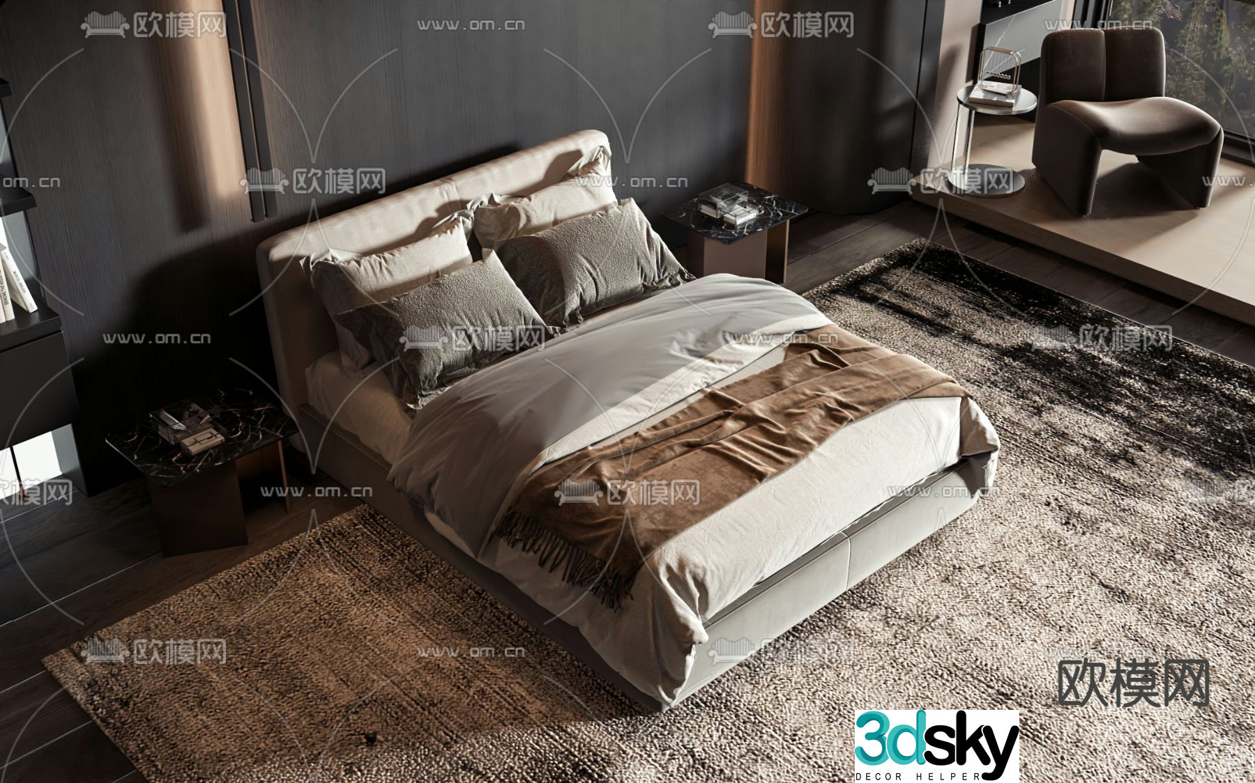 Double bed commercial bed 3d model