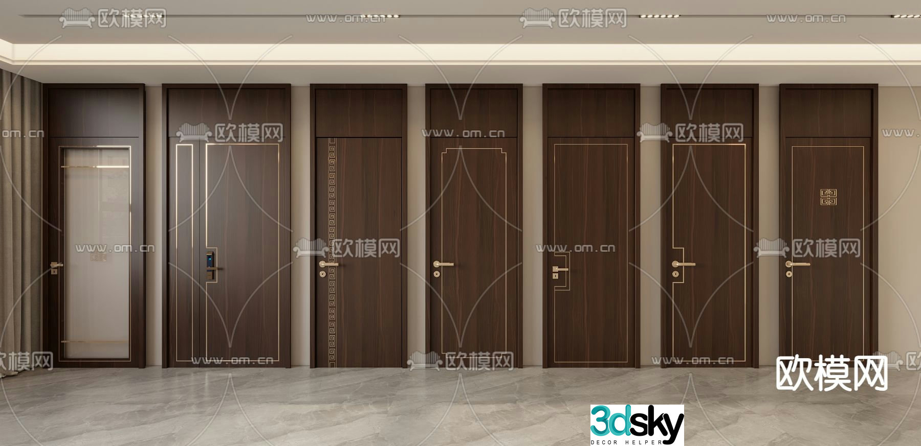 New Chinese style top door entrance door bedroom door 3D model