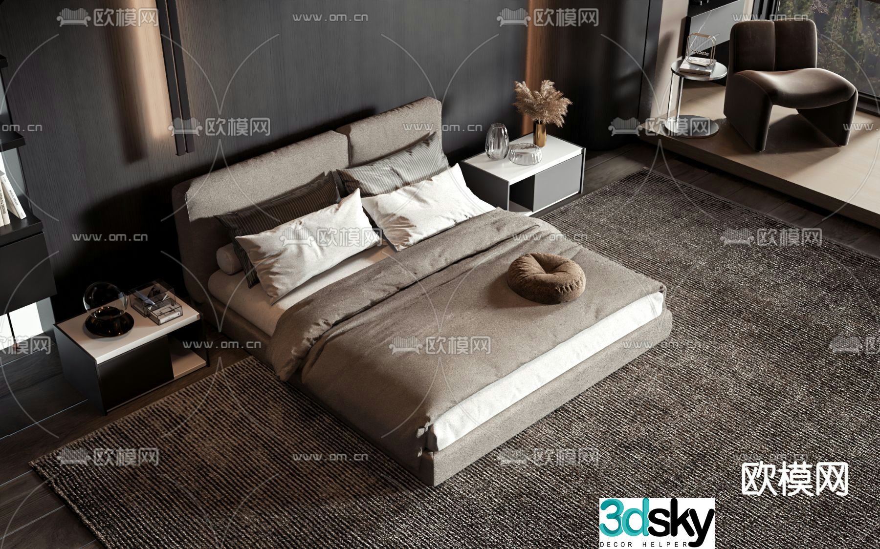 Double bed commercial bed 3d model