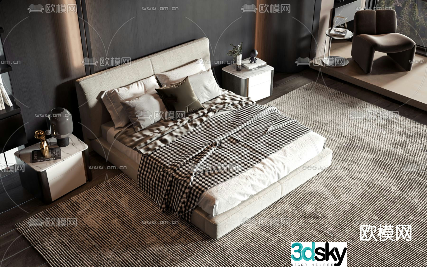 Double bed commercial bed 3d model