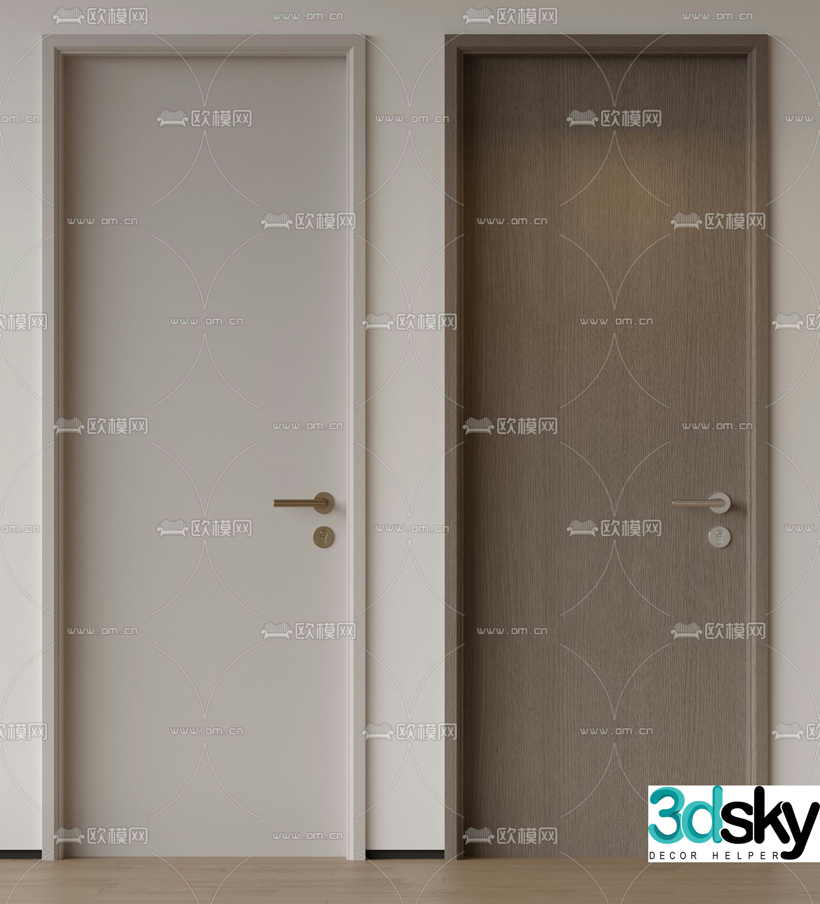 wooden door room door swing door single door 3d model