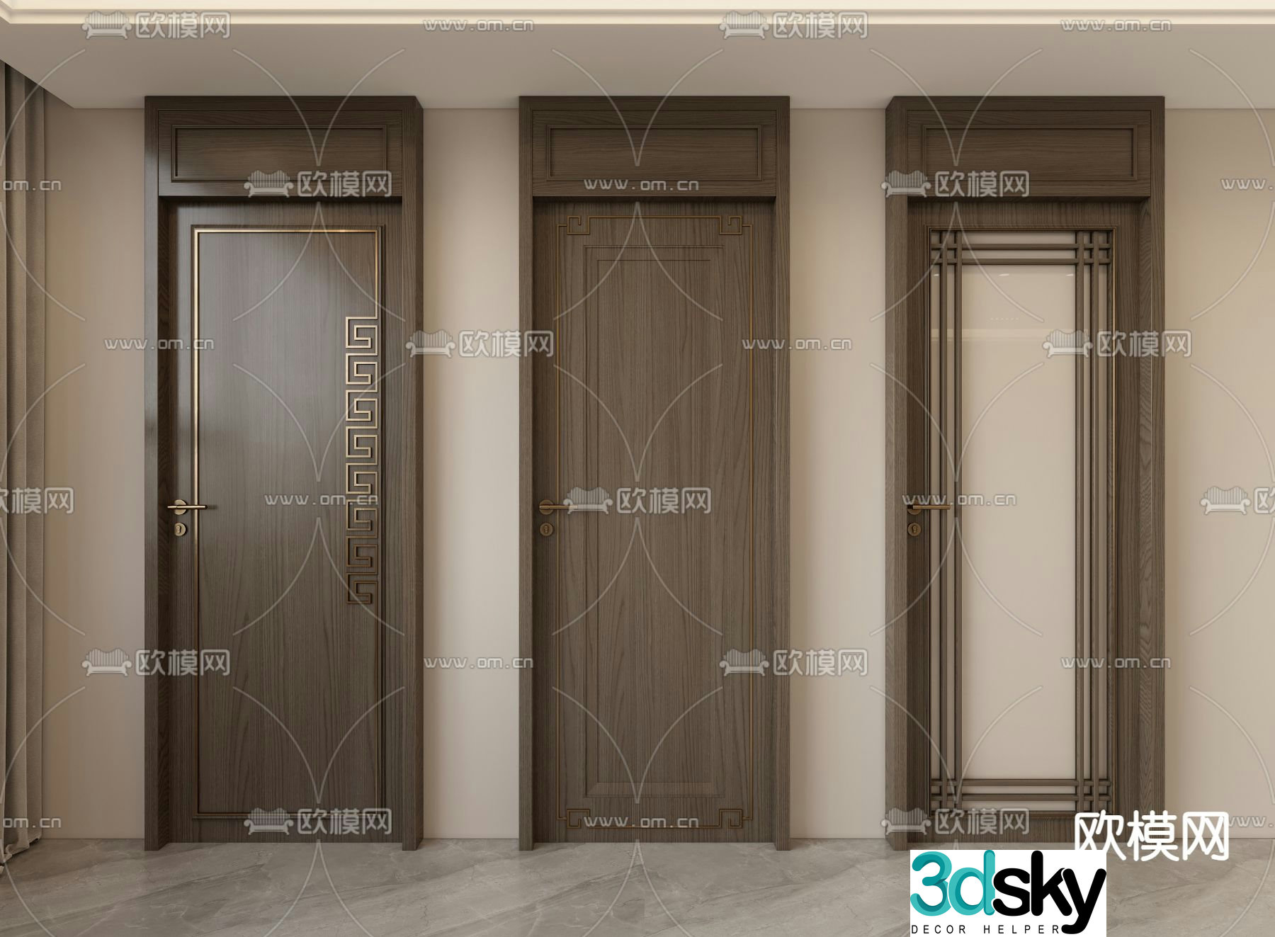 New Chinese style ceiling door Bedroom door Bathroom door 3D model