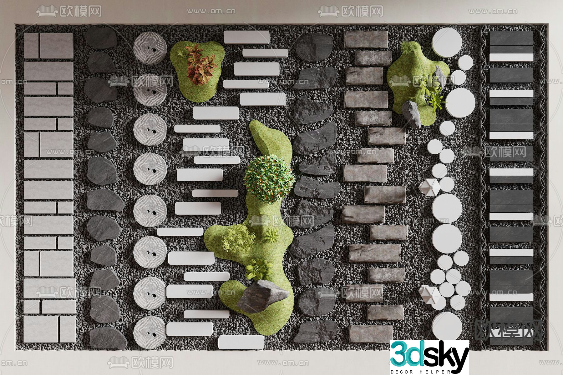 Bluestone Slab Tingbu Sketch Gravel Walk 3D Model
